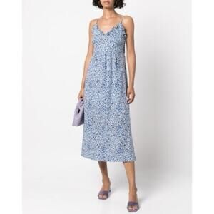 Baum Und Pferdgarten Midi Dress Blue Leopard Cheetah Animal Print 40 / US 10